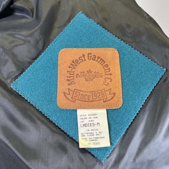 Vintage MWG Western Wool Cropped Jacket Teal Southwestern Concho Button Medium - Picture 9 of 13